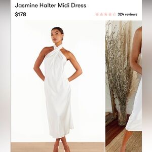Jasmine Halter Midi Dress ivory luxe satin